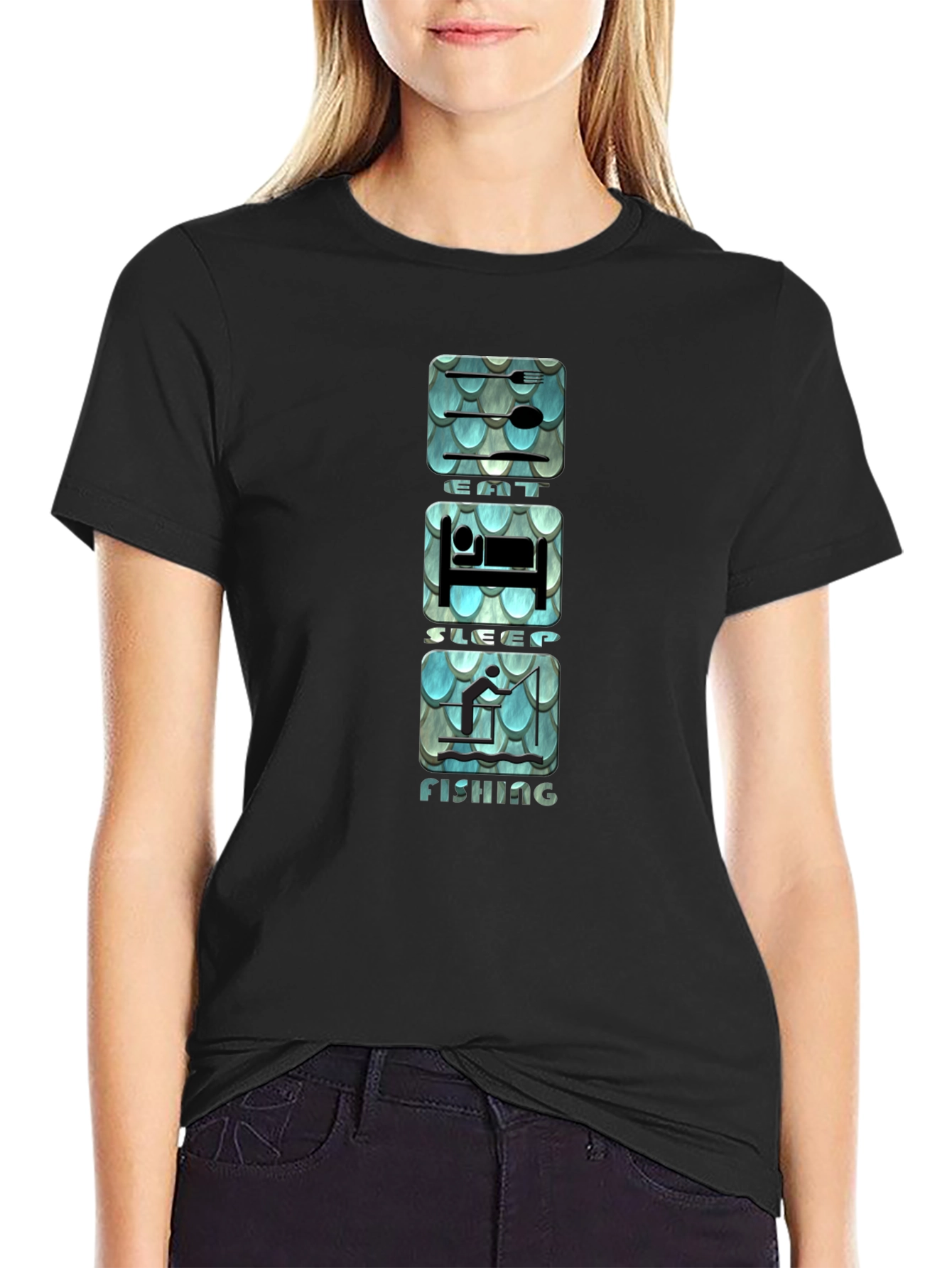 Eat Sleep Fishing Graphic Tee - Black Cotton T-Shirt
