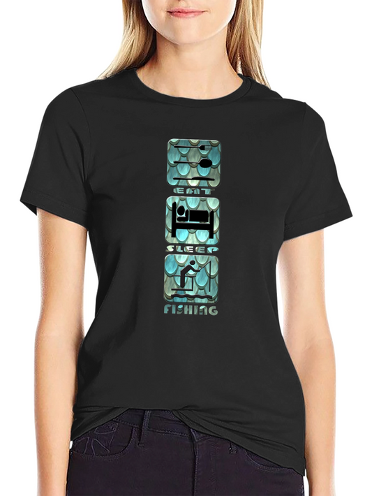 Eat Sleep Fishing Graphic Tee - Black Cotton T-Shirt