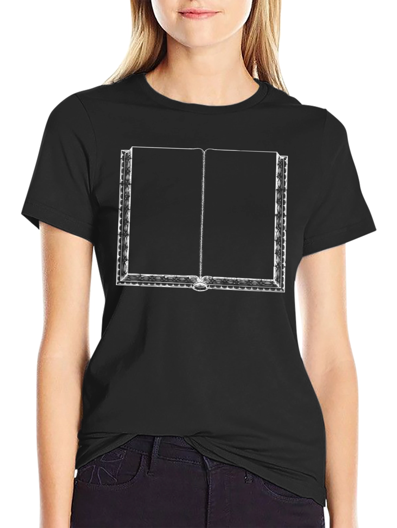 Open Book Graphic Tee - Black Cotton Casual Shirt