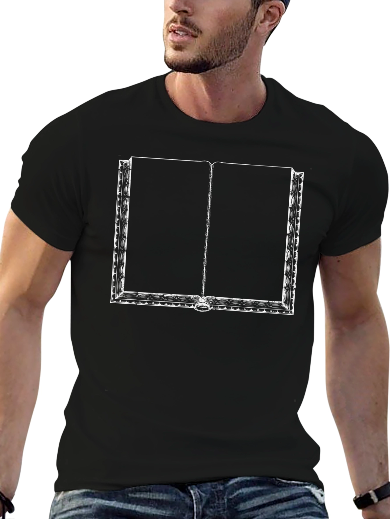 Open Book Graphic Tee - Black Cotton Casual Shirt