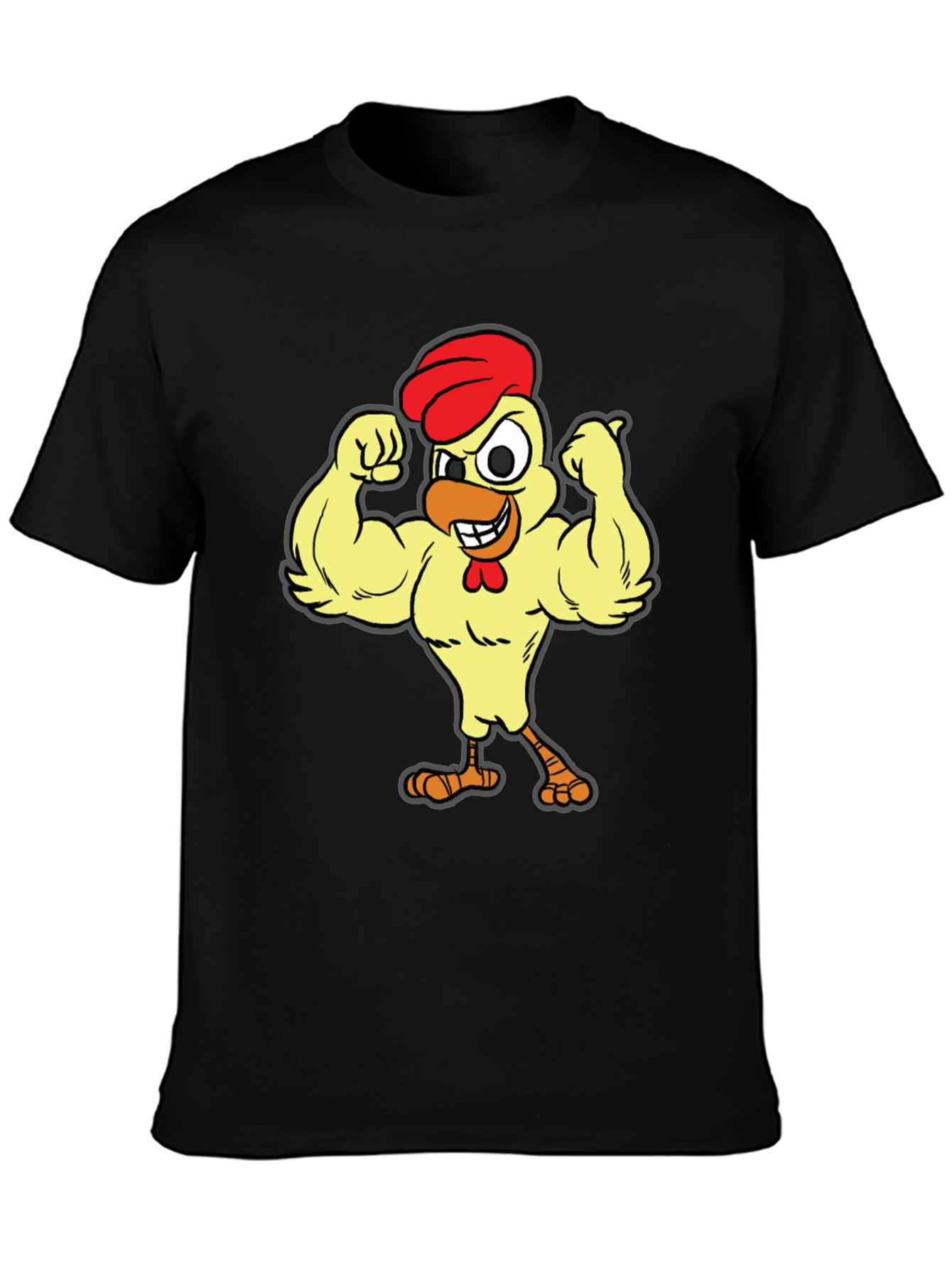 Funny Buff Chicken Cartoon Graphic T-Shirt