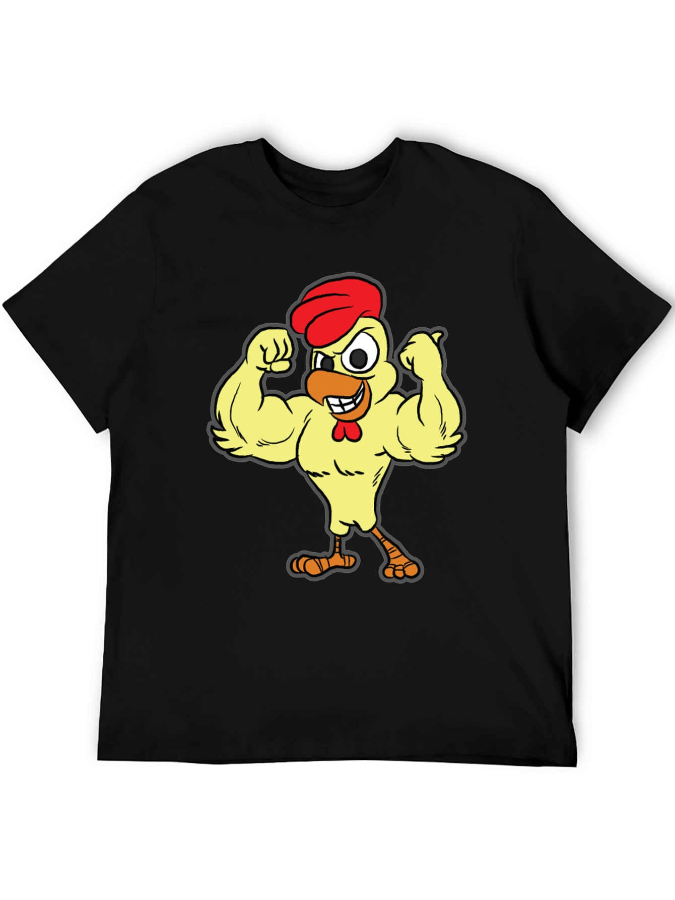 Funny Buff Chicken Cartoon Graphic T-Shirt