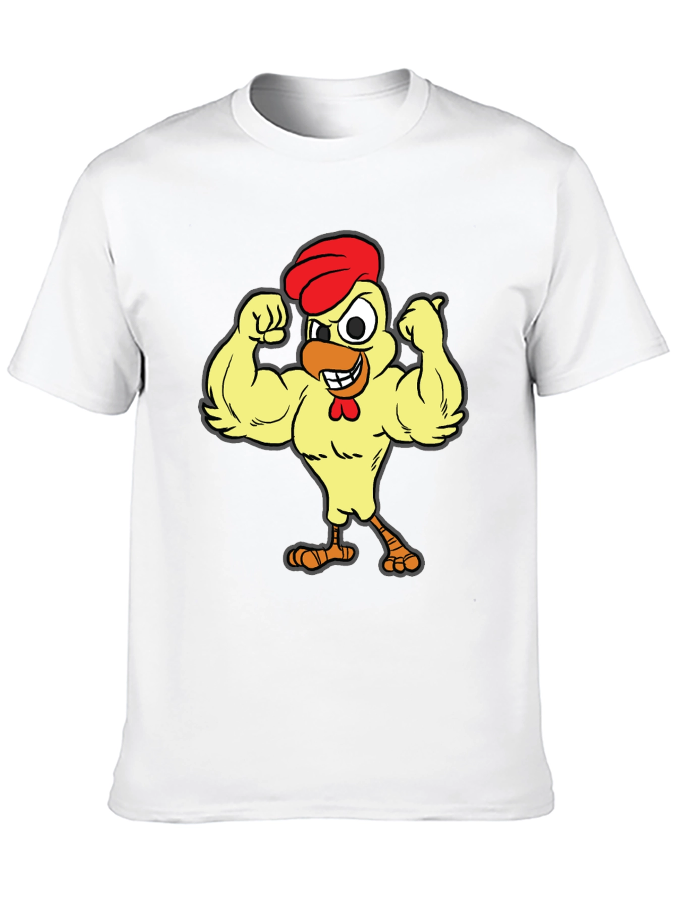 Funny Buff Chicken Cartoon Graphic T-Shirt