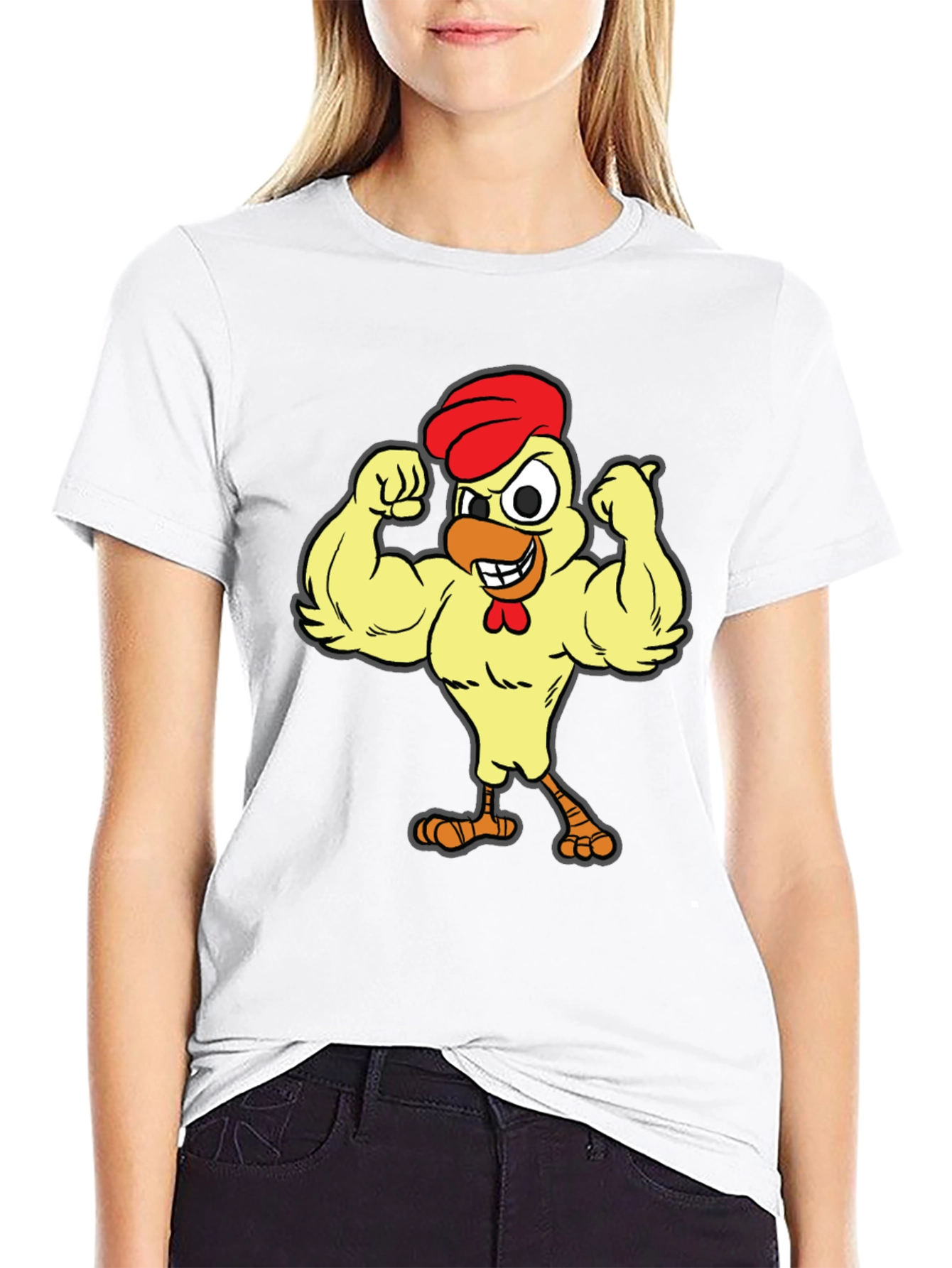 Funny Buff Chicken Cartoon Graphic T-Shirt