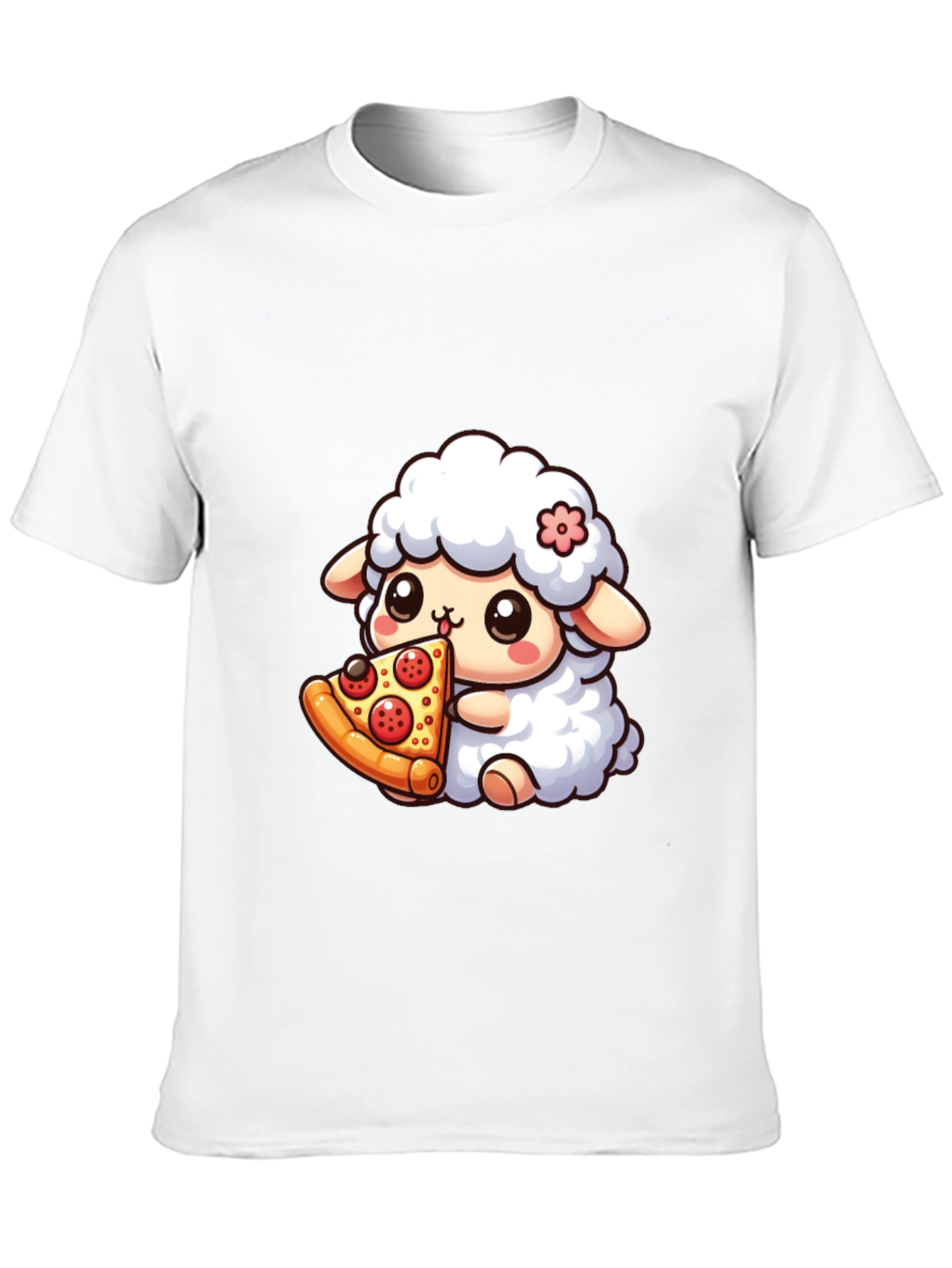 Cute Sheep Eating Pizza Graphic T-Shirt
