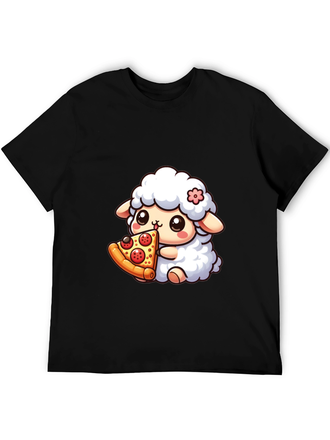 Cute Sheep Eating Pizza Graphic T-Shirt