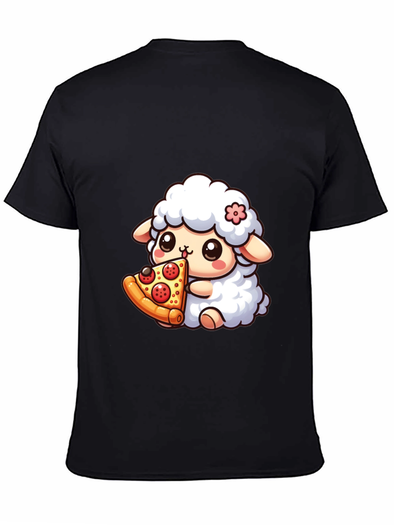 Cute Sheep Eating Pizza Graphic T-Shirt