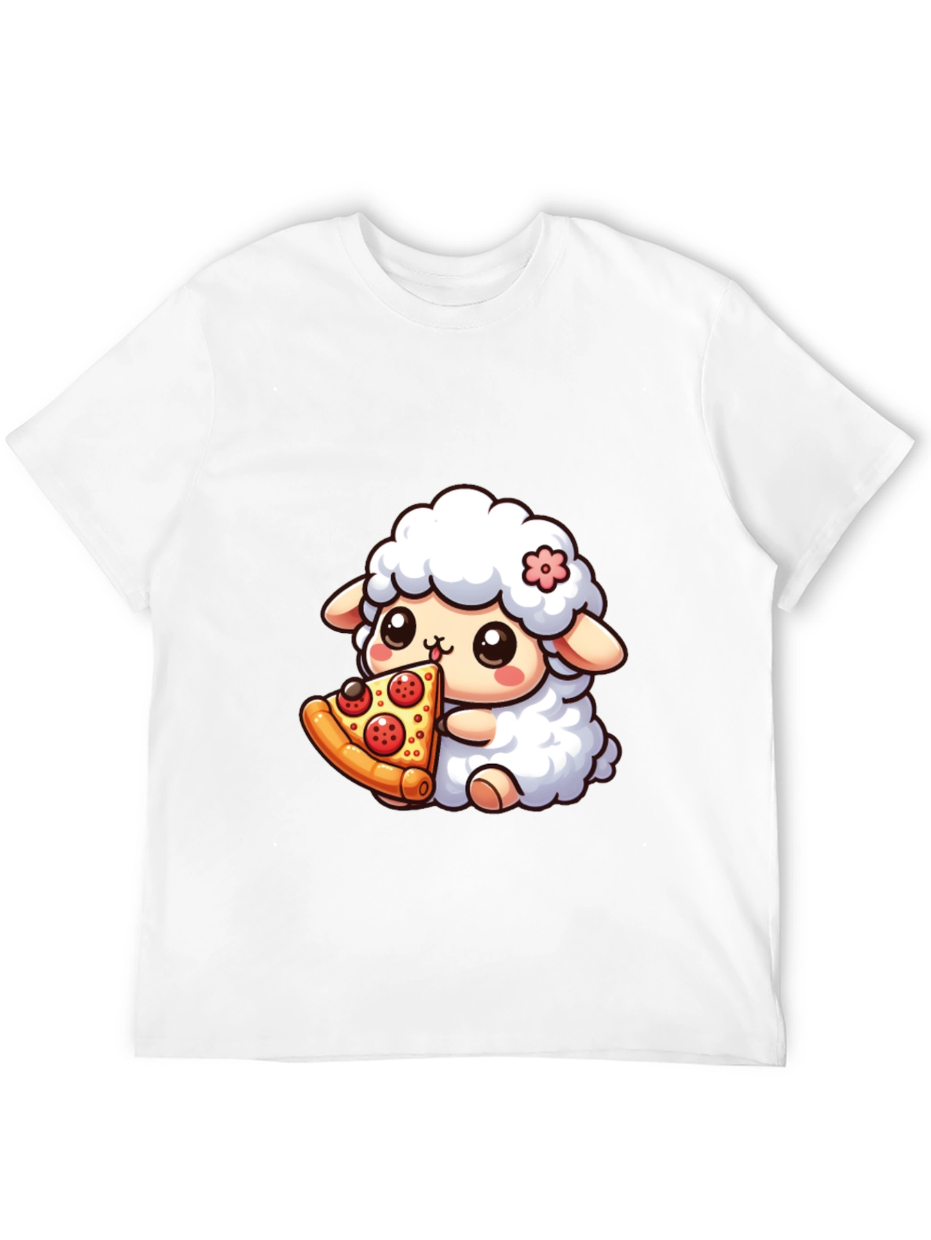 Cute Sheep Eating Pizza Graphic T-Shirt