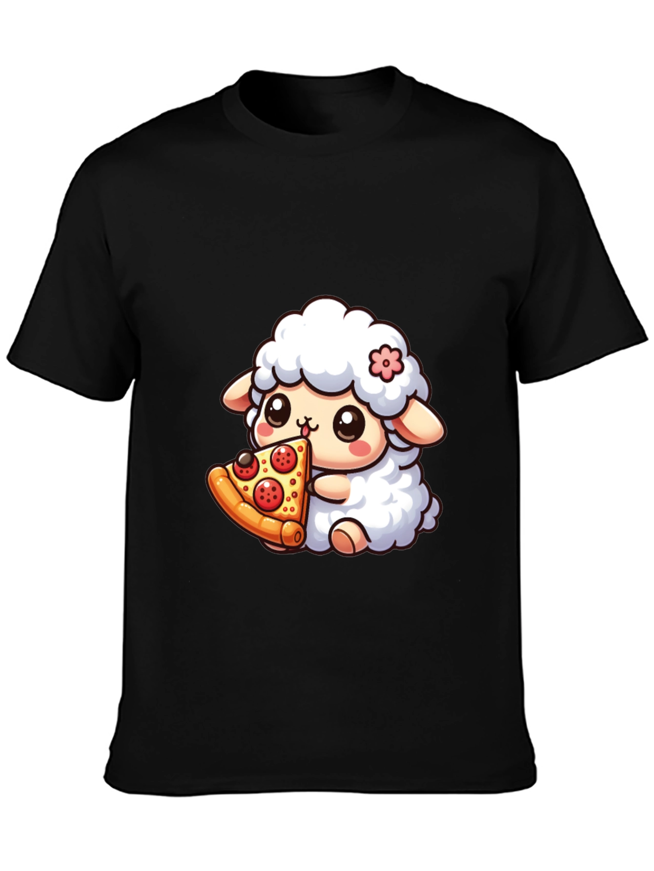 Cute Sheep Eating Pizza Graphic T-Shirt
