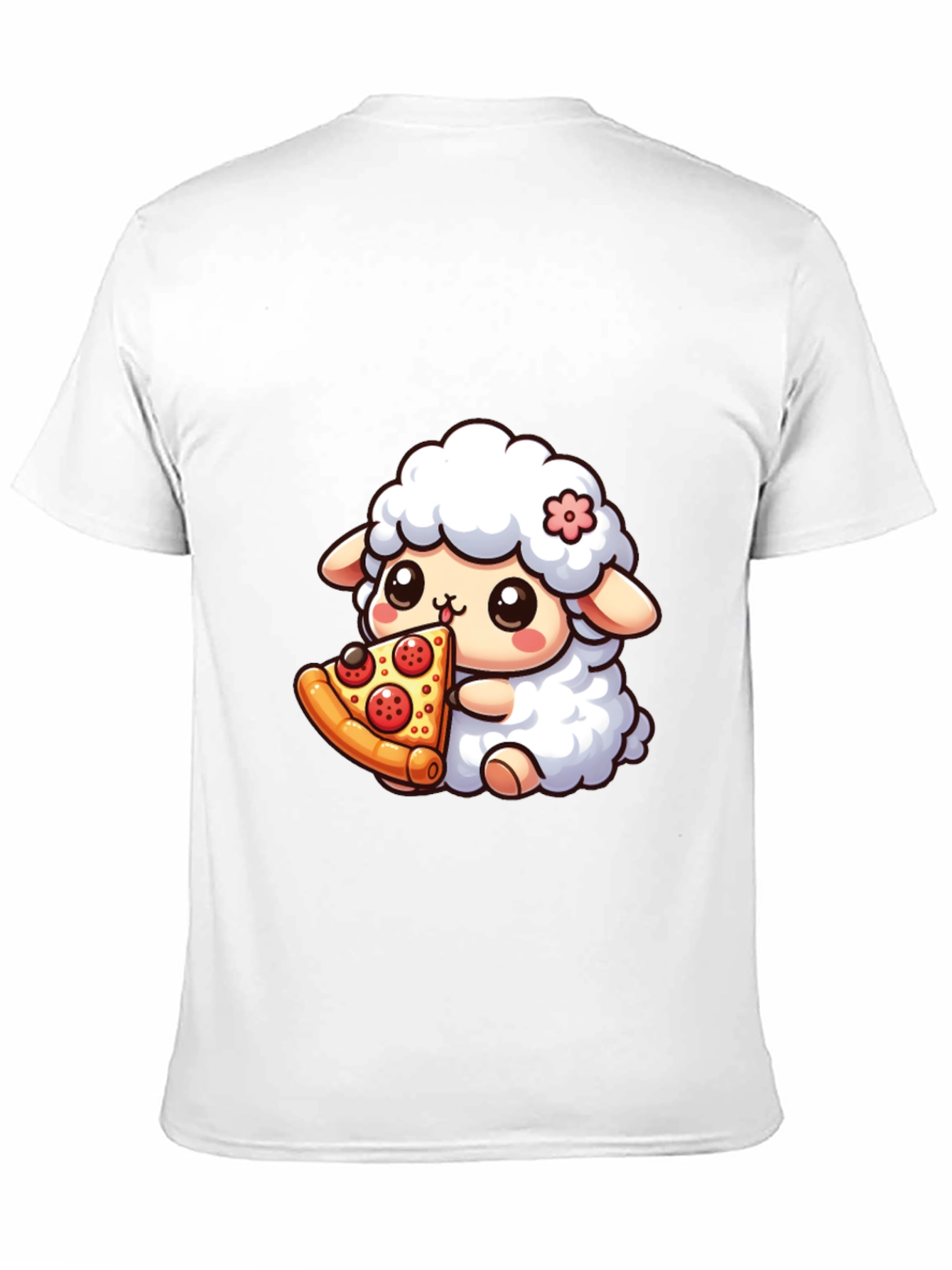 Cute Sheep Eating Pizza Graphic T-Shirt