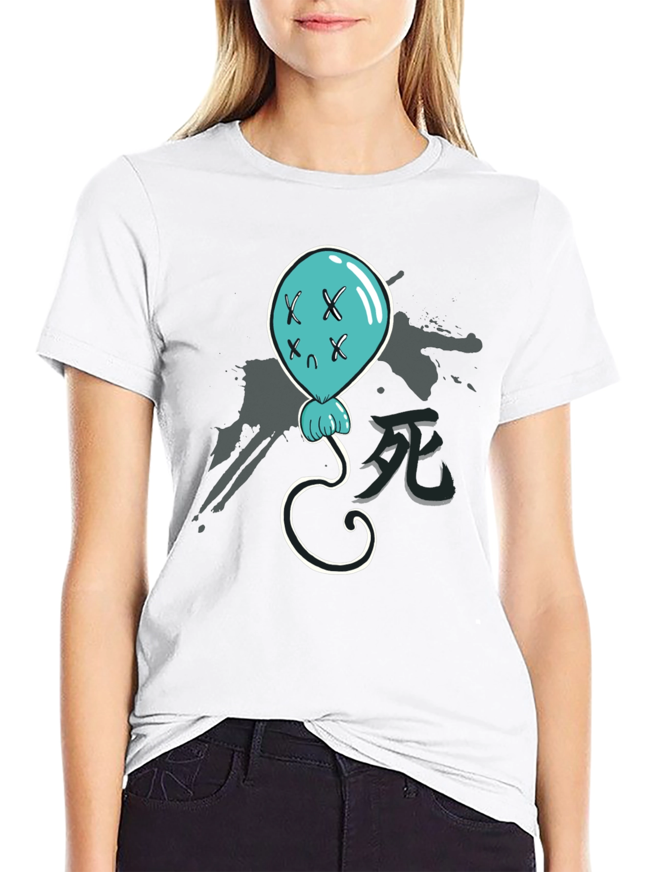 Creepy Balloon Graphic T-Shirt - Black Cotton
