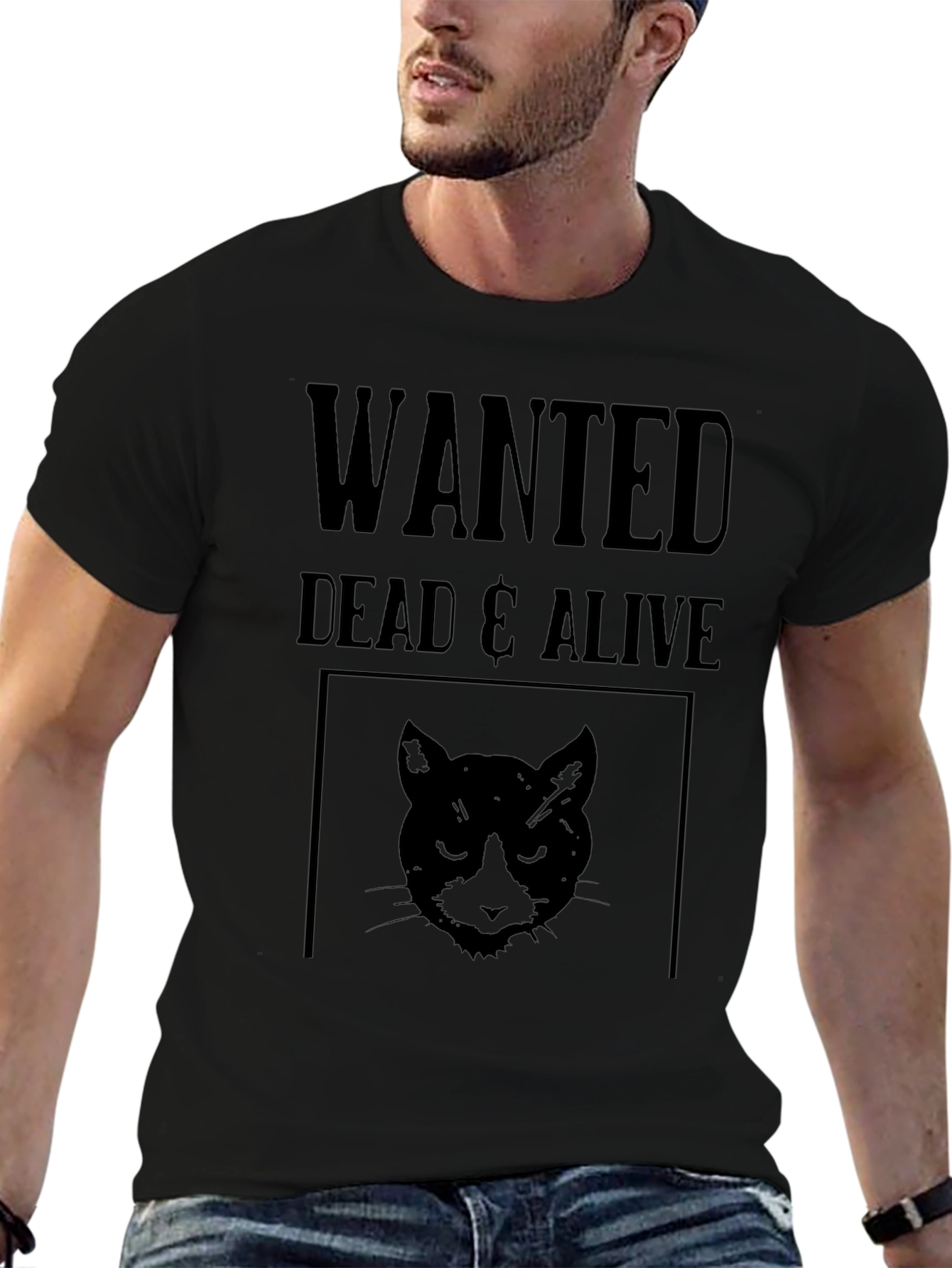 Wanted Dead & Alive Cat T-Shirt - Black