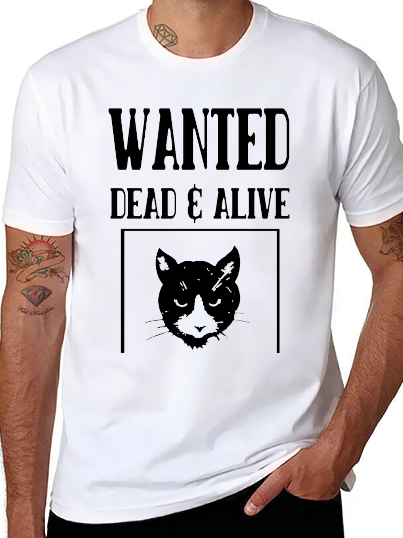Wanted Dead & Alive Cat T-Shirt - Black