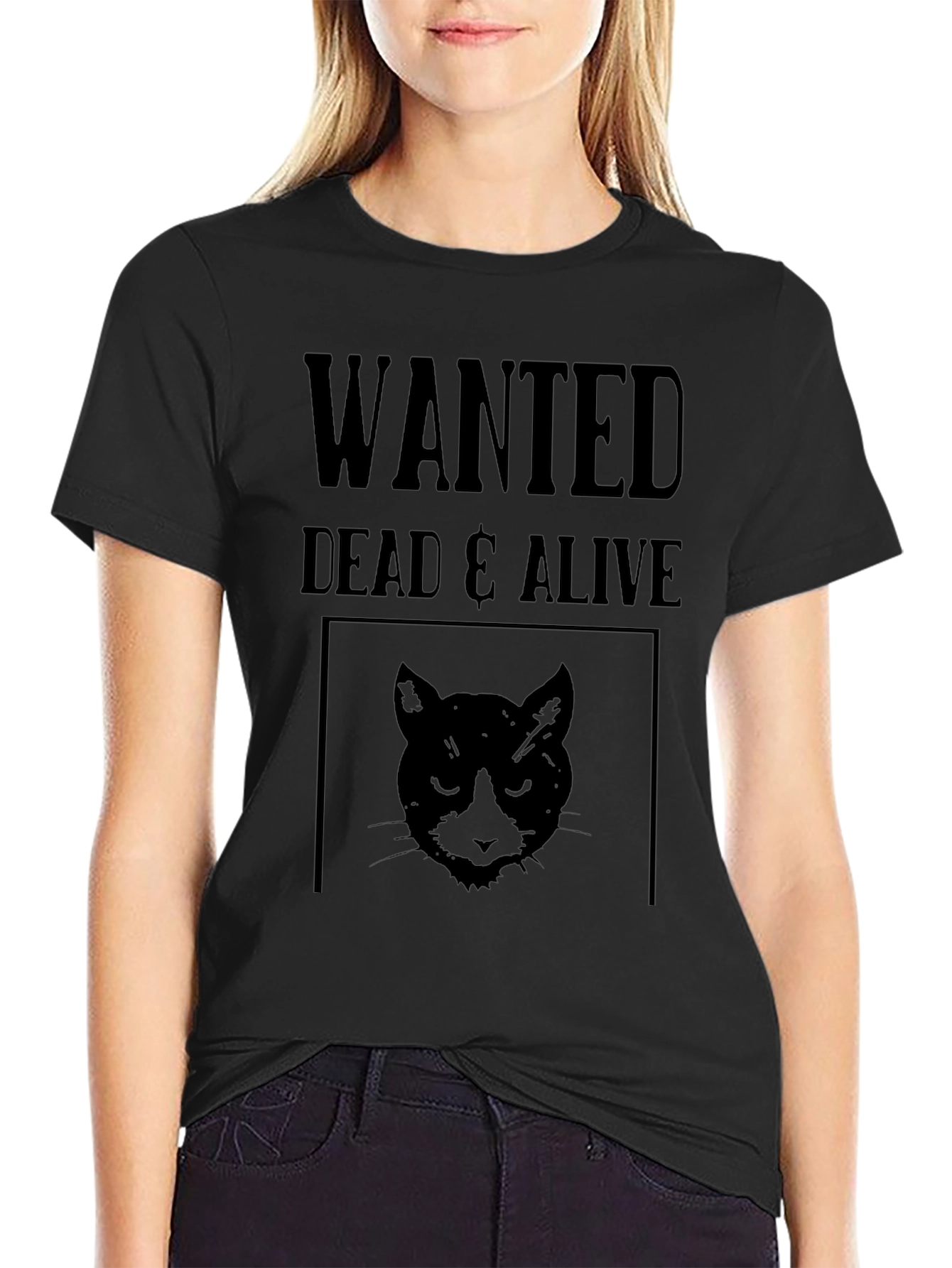 Wanted Dead & Alive Cat T-Shirt - Black