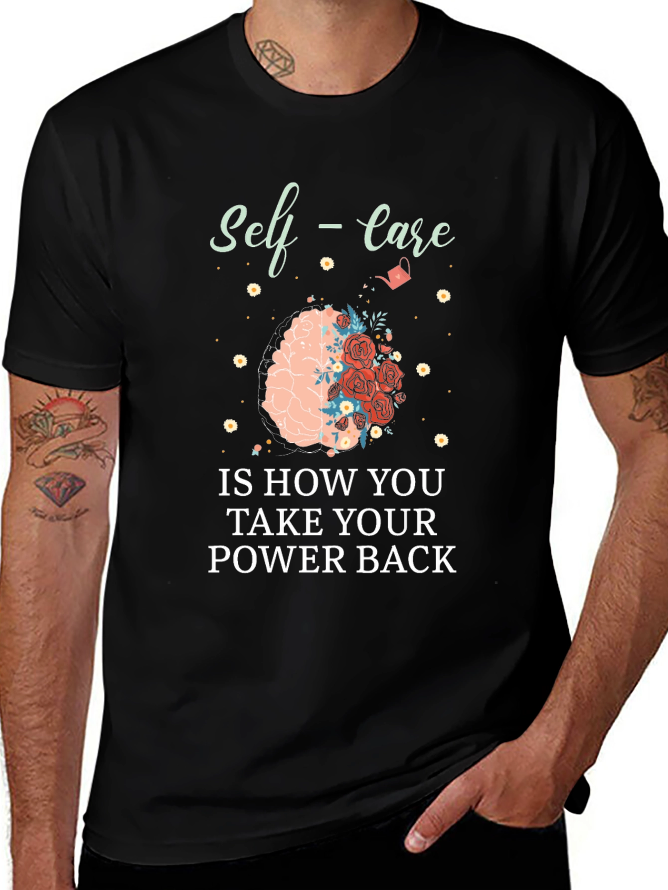 Self-Care Power Back Graphic Tee - Soft Black