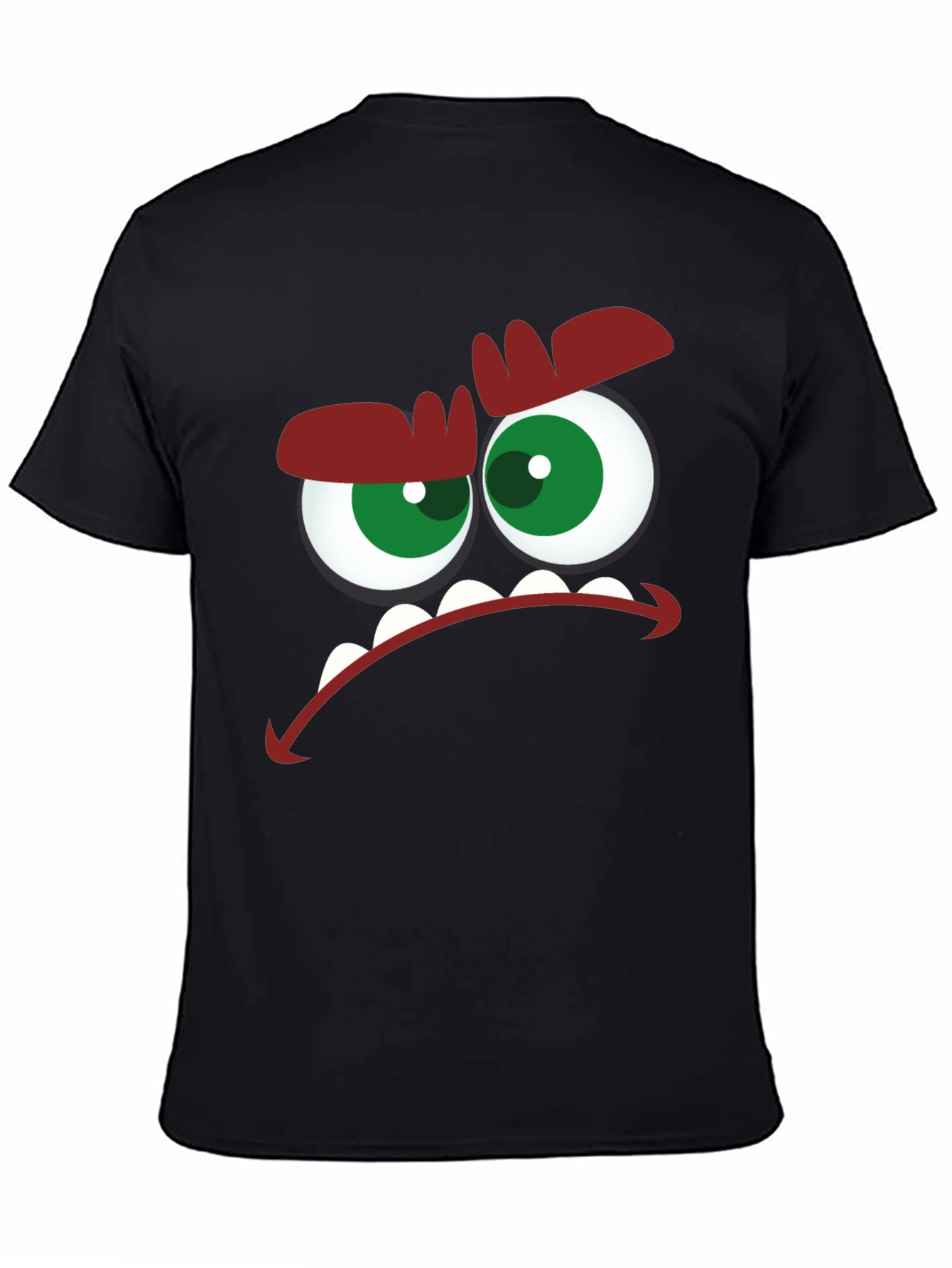 Angry Cartoon Face Graphic Black T-Shirt