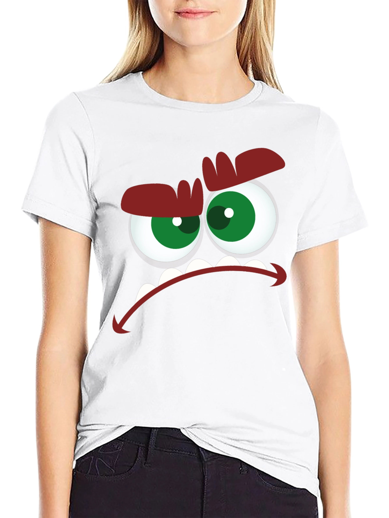 Angry Cartoon Face Graphic Black T-Shirt