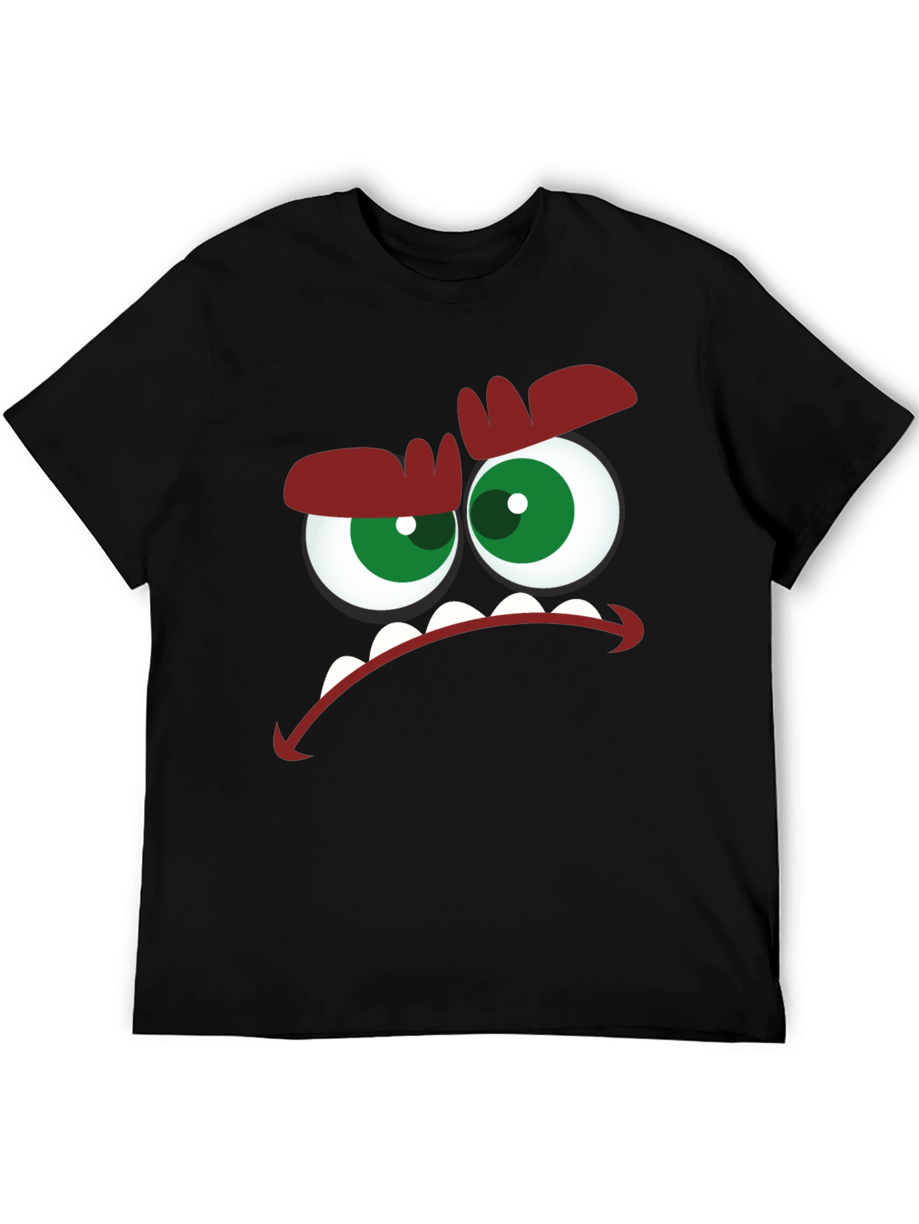 Angry Cartoon Face Graphic Black T-Shirt