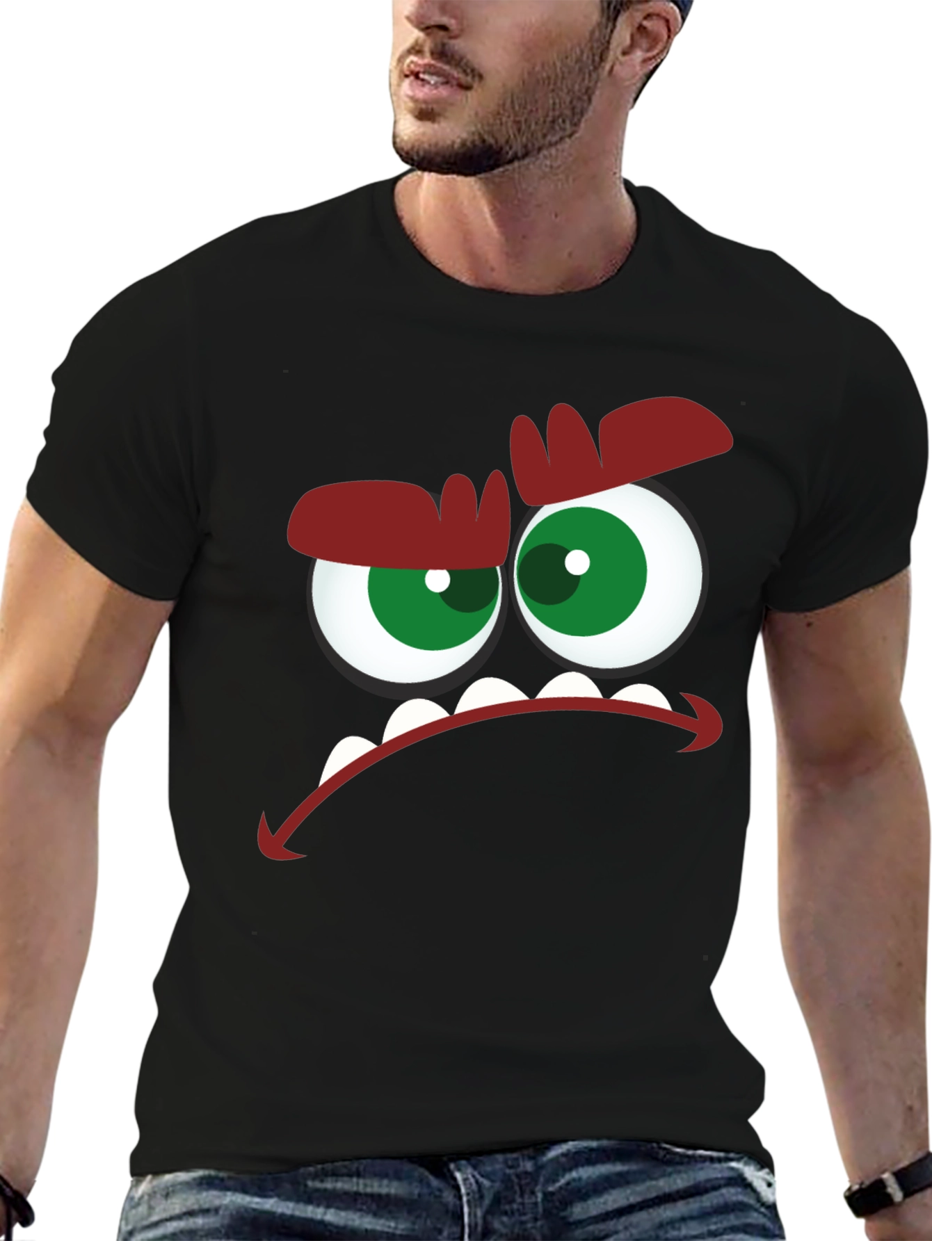 Angry Cartoon Face Graphic Black T-Shirt
