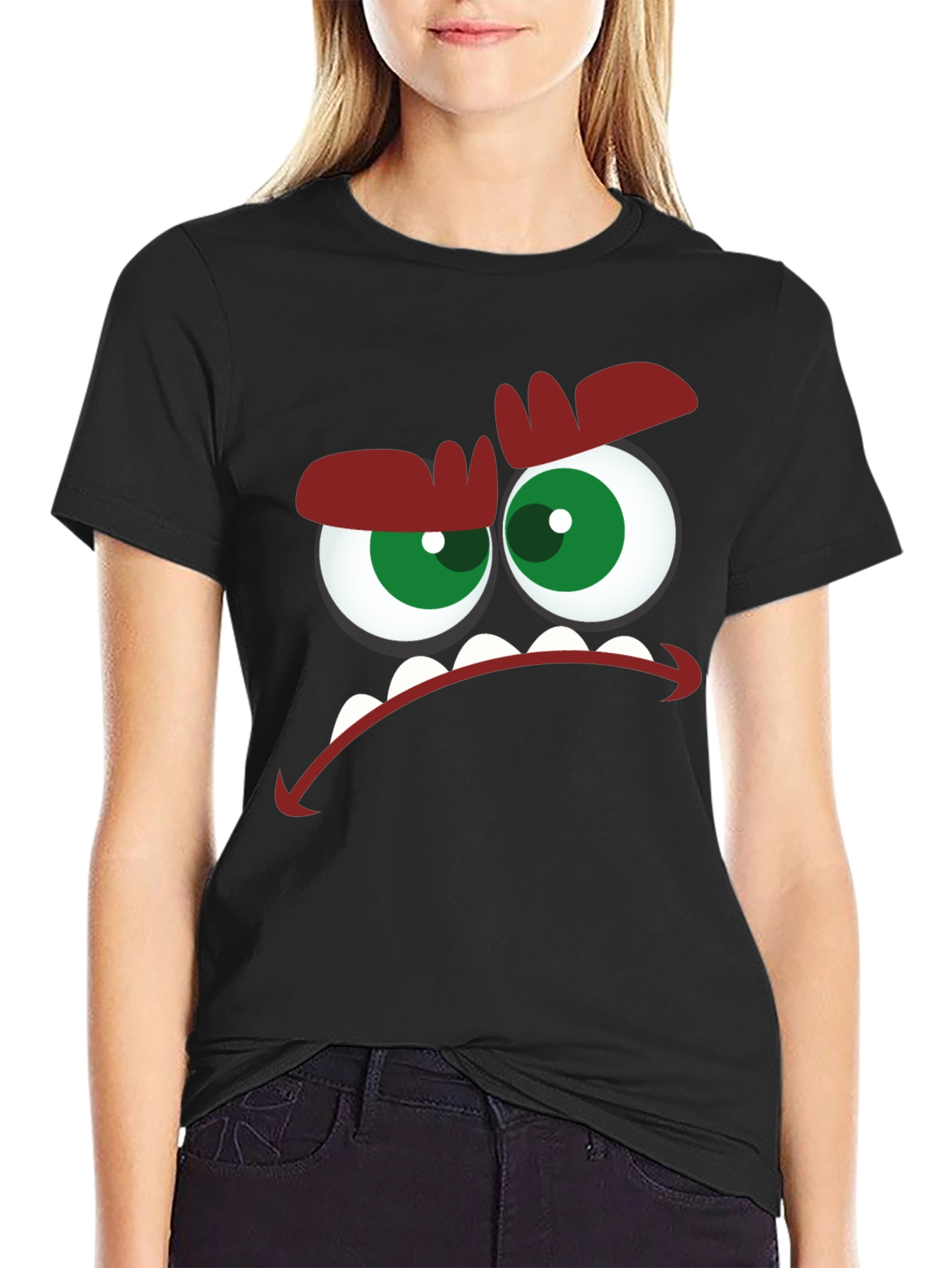 Angry Cartoon Face Graphic Black T-Shirt