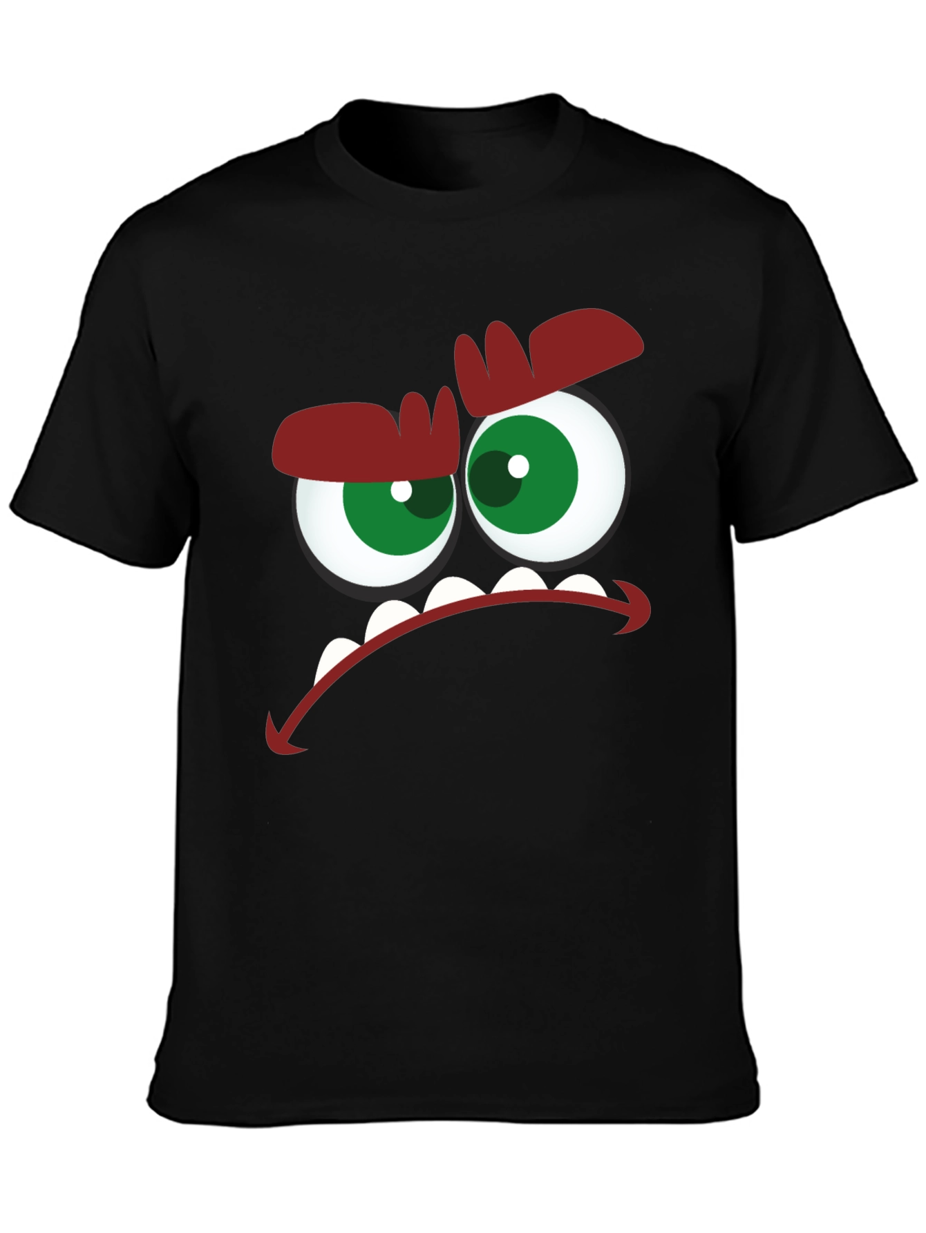 Angry Cartoon Face Graphic Black T-Shirt