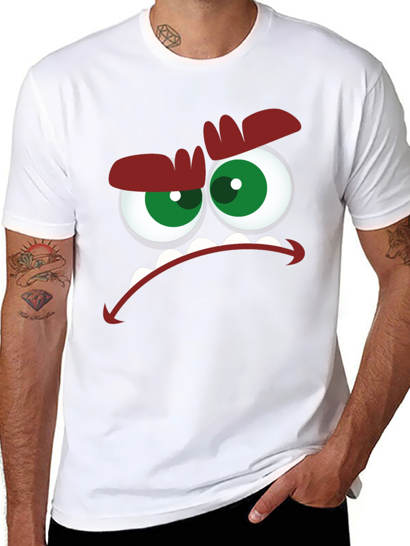 Angry Cartoon Face Graphic Black T-Shirt