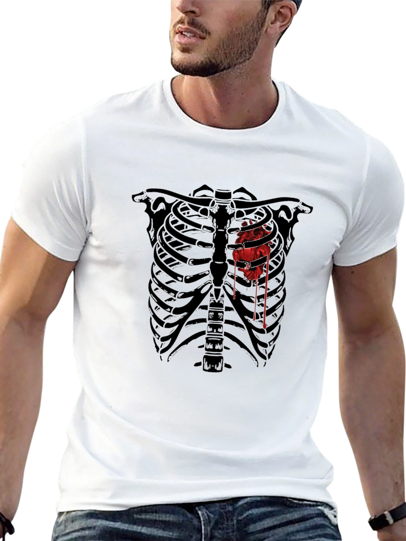 Skeleton Ribcage Bloody Heart Graphic Tee