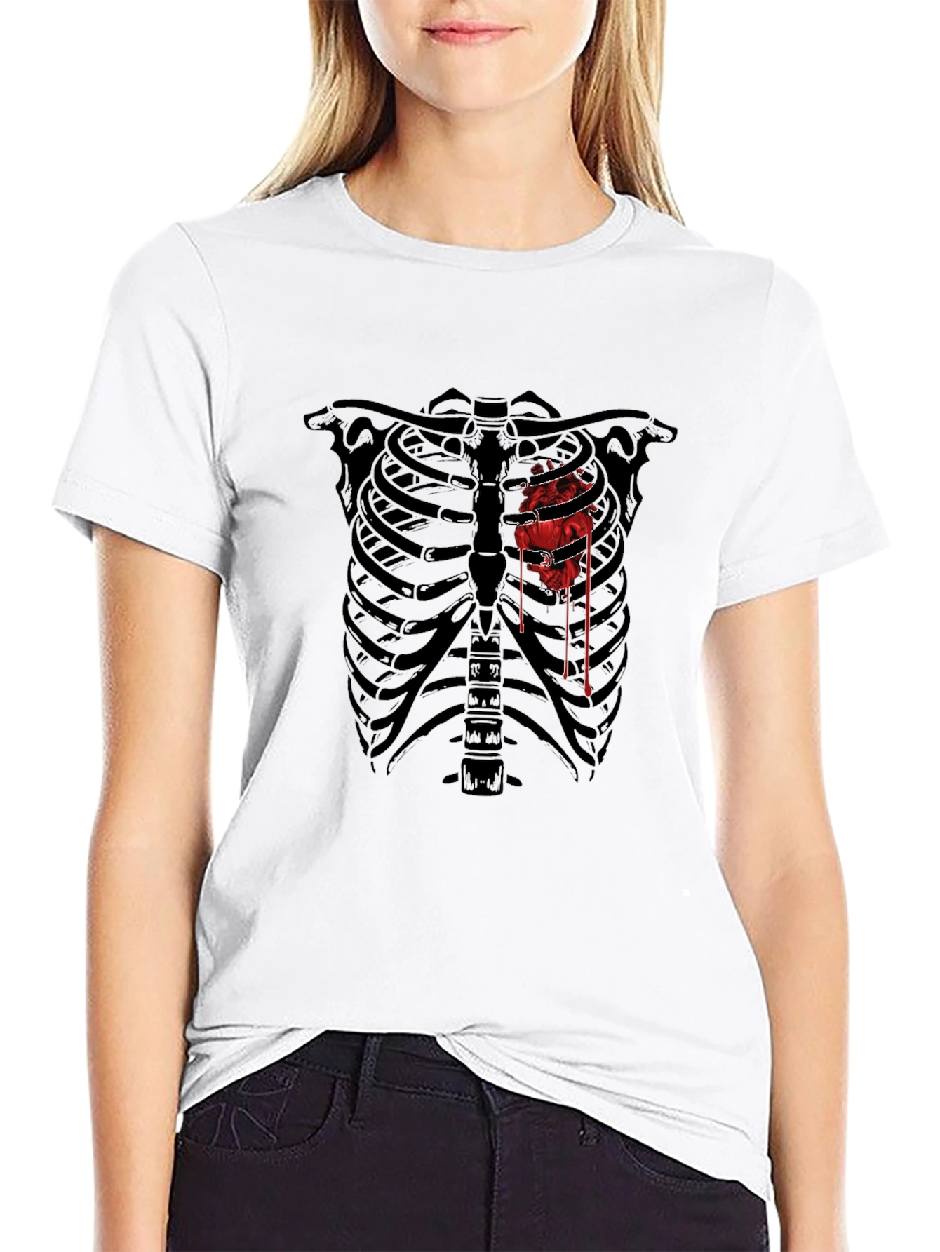 Skeleton Ribcage Bloody Heart Graphic Tee