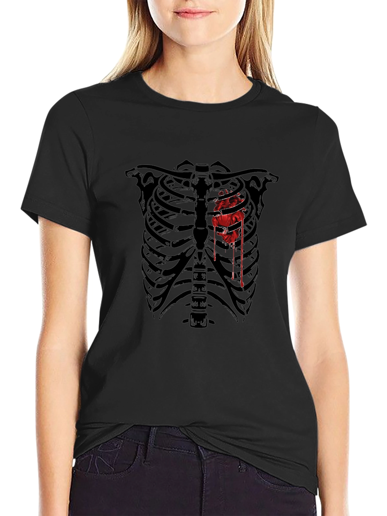 Skeleton Ribcage Bloody Heart Graphic Tee