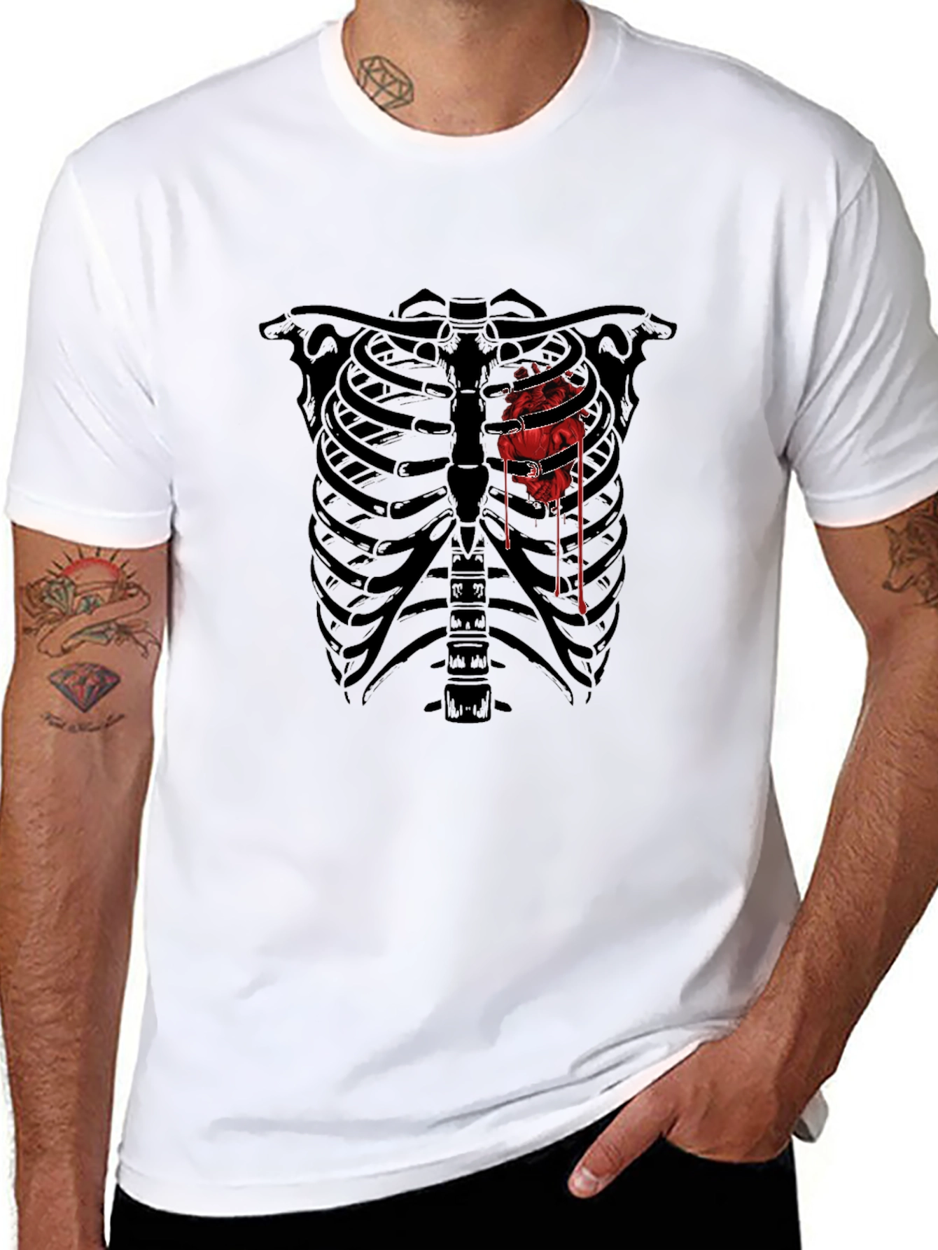 Skeleton Ribcage Bloody Heart Graphic Tee