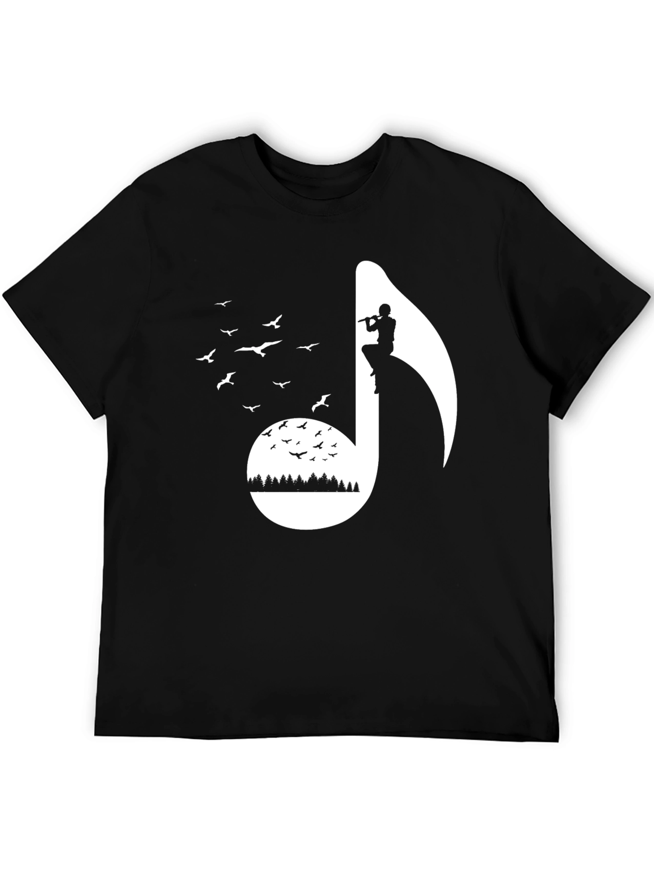 Musical Note Graphic Tee - Nature Inspired Flute Player