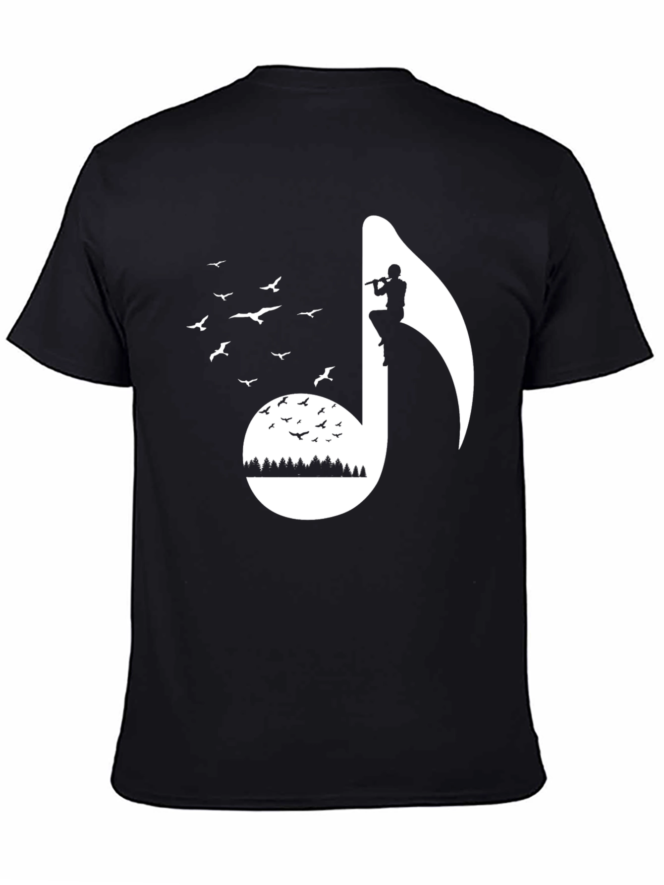 Musical Note Graphic Tee - Nature Inspired Flute Player