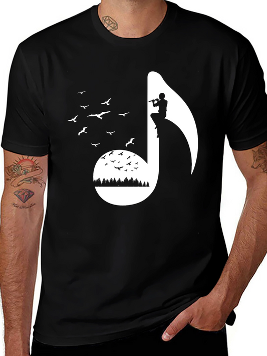 Musical Note Graphic Tee - Nature Inspired Flute Player