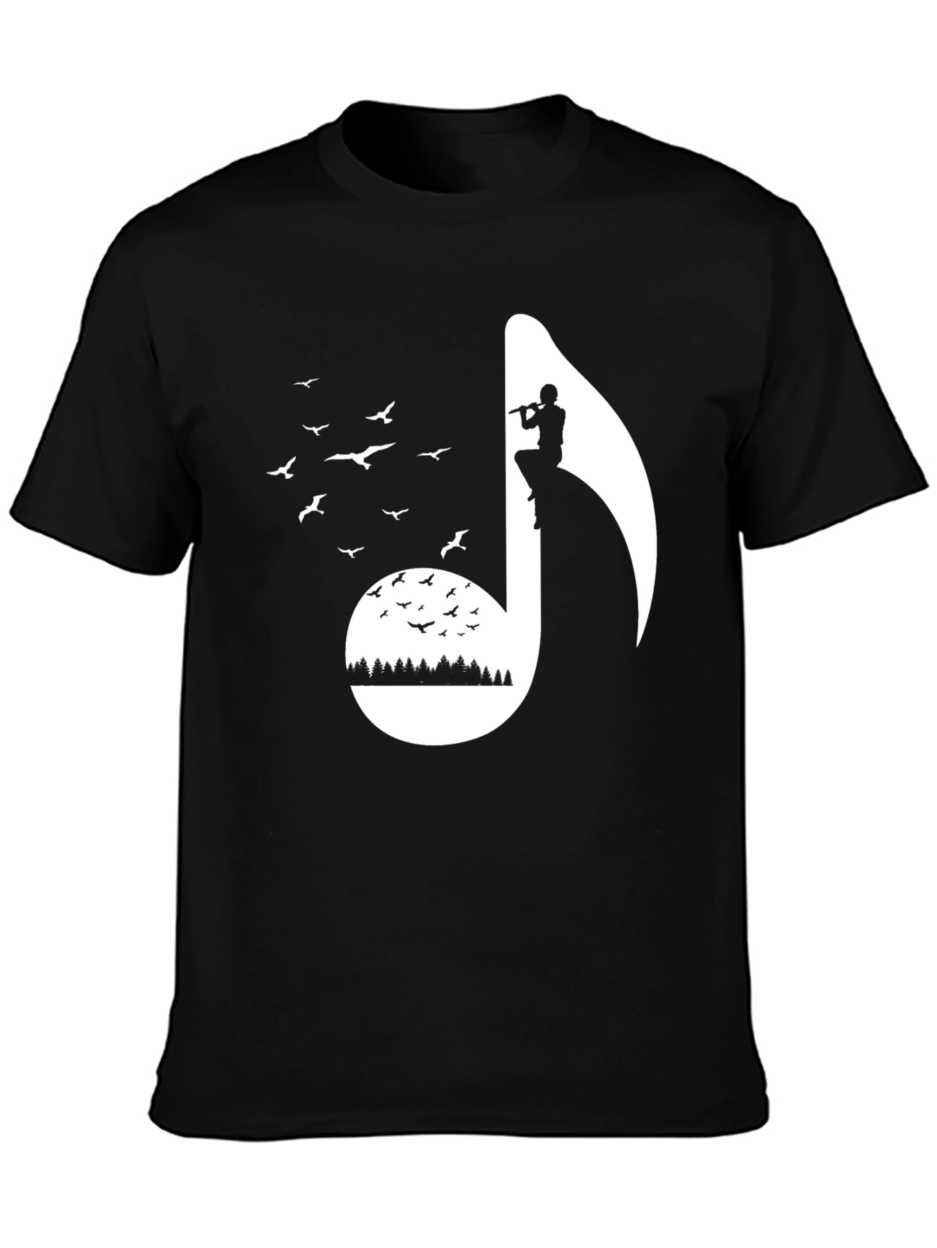 Musical Note Graphic Tee - Nature Inspired Flute Player