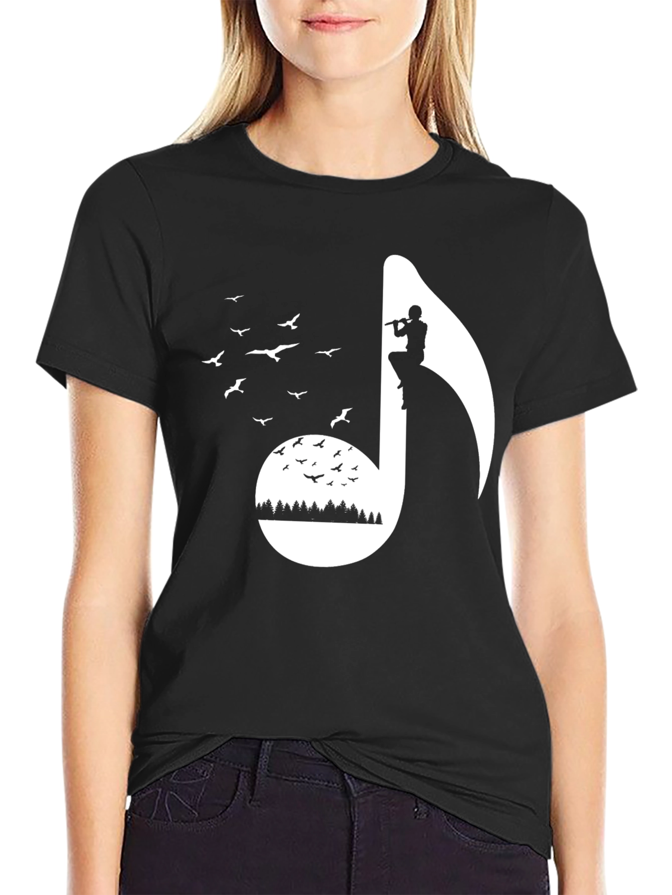 Musical Note Graphic Tee - Nature Inspired Flute Player