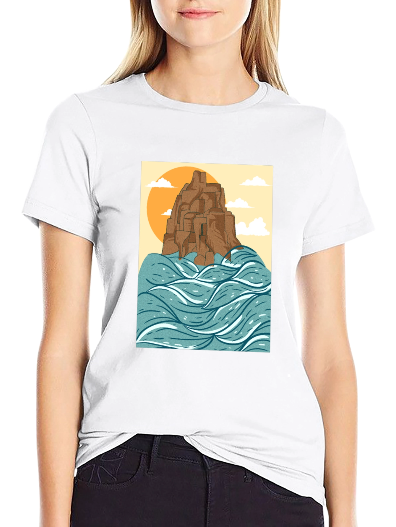 Coastal Cliff Graphic T-Shirt - Black