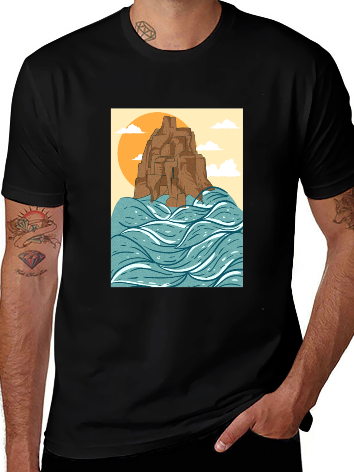 Coastal Cliff Graphic T-Shirt - Black