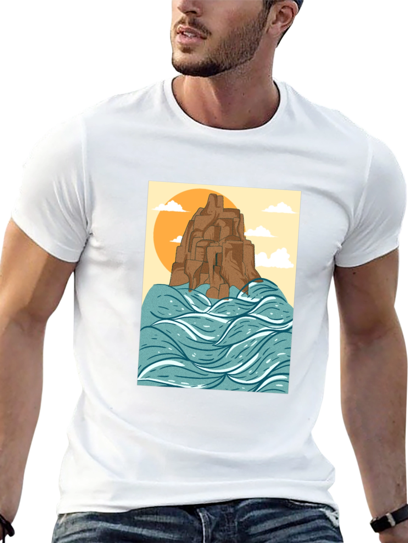 Coastal Cliff Graphic T-Shirt - Black
