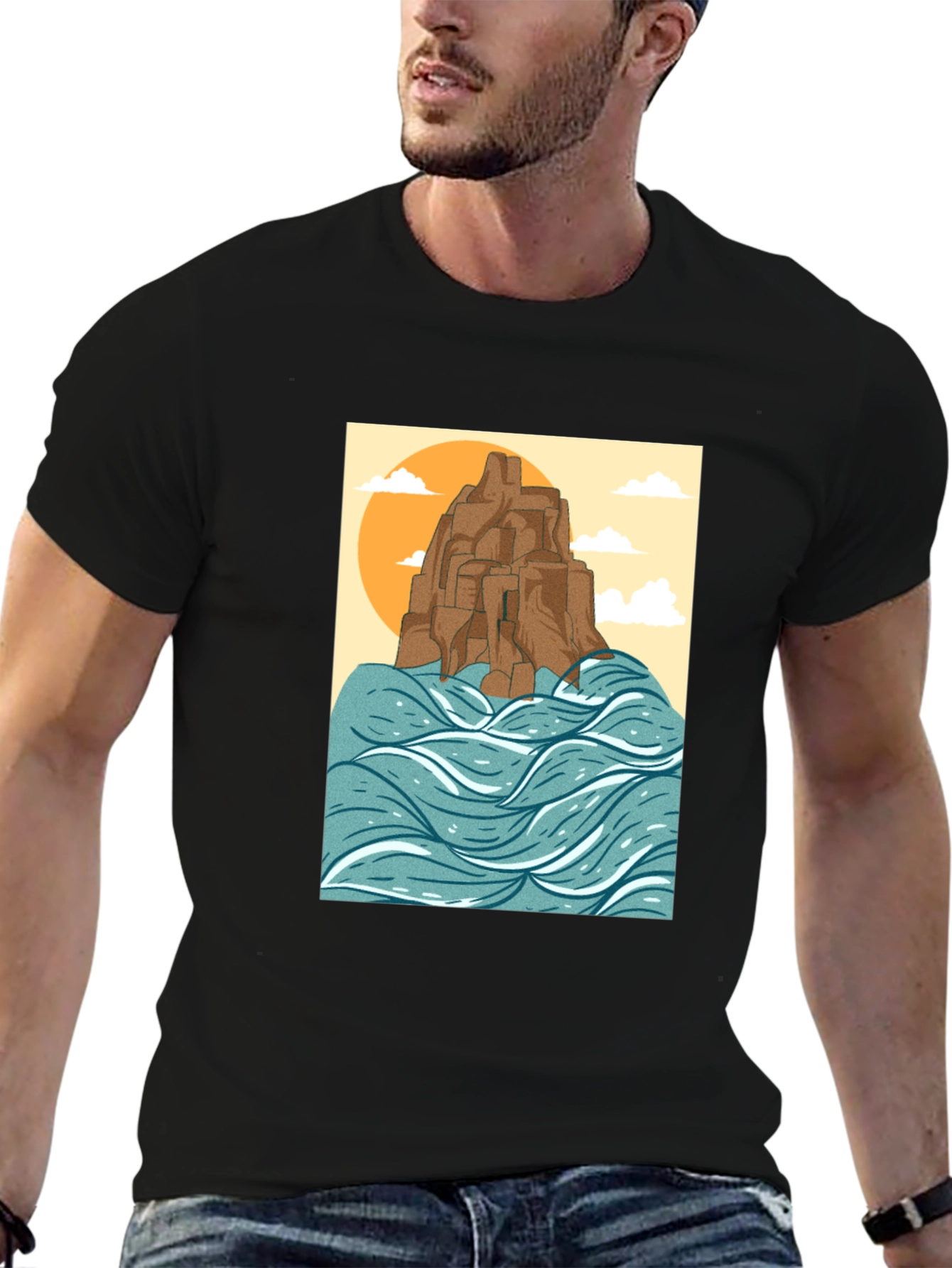 Coastal Cliff Graphic T-Shirt - Black