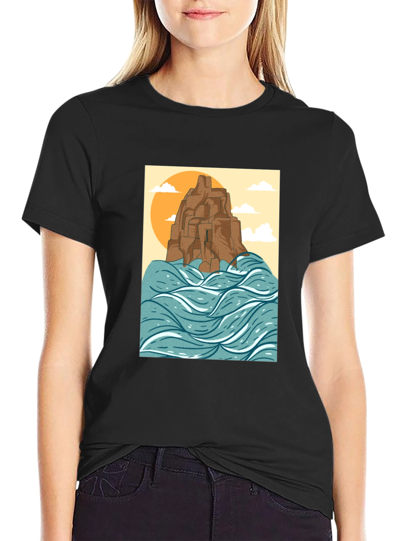 Coastal Cliff Graphic T-Shirt - Black