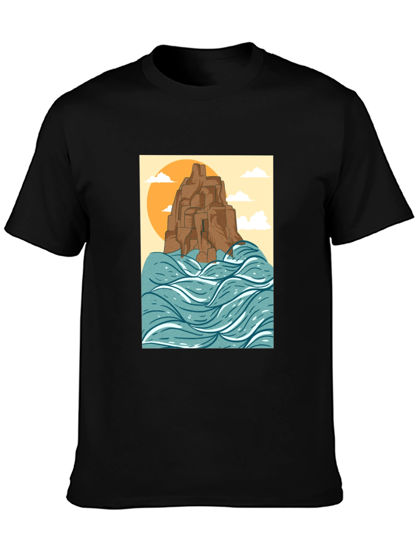 Coastal Cliff Graphic T-Shirt - Black