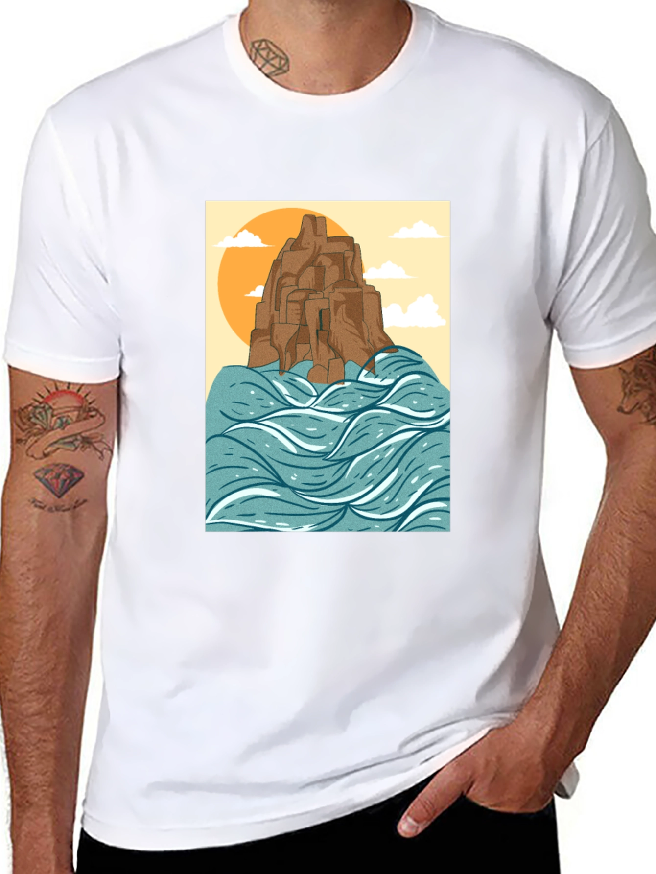Coastal Cliff Graphic T-Shirt - Black