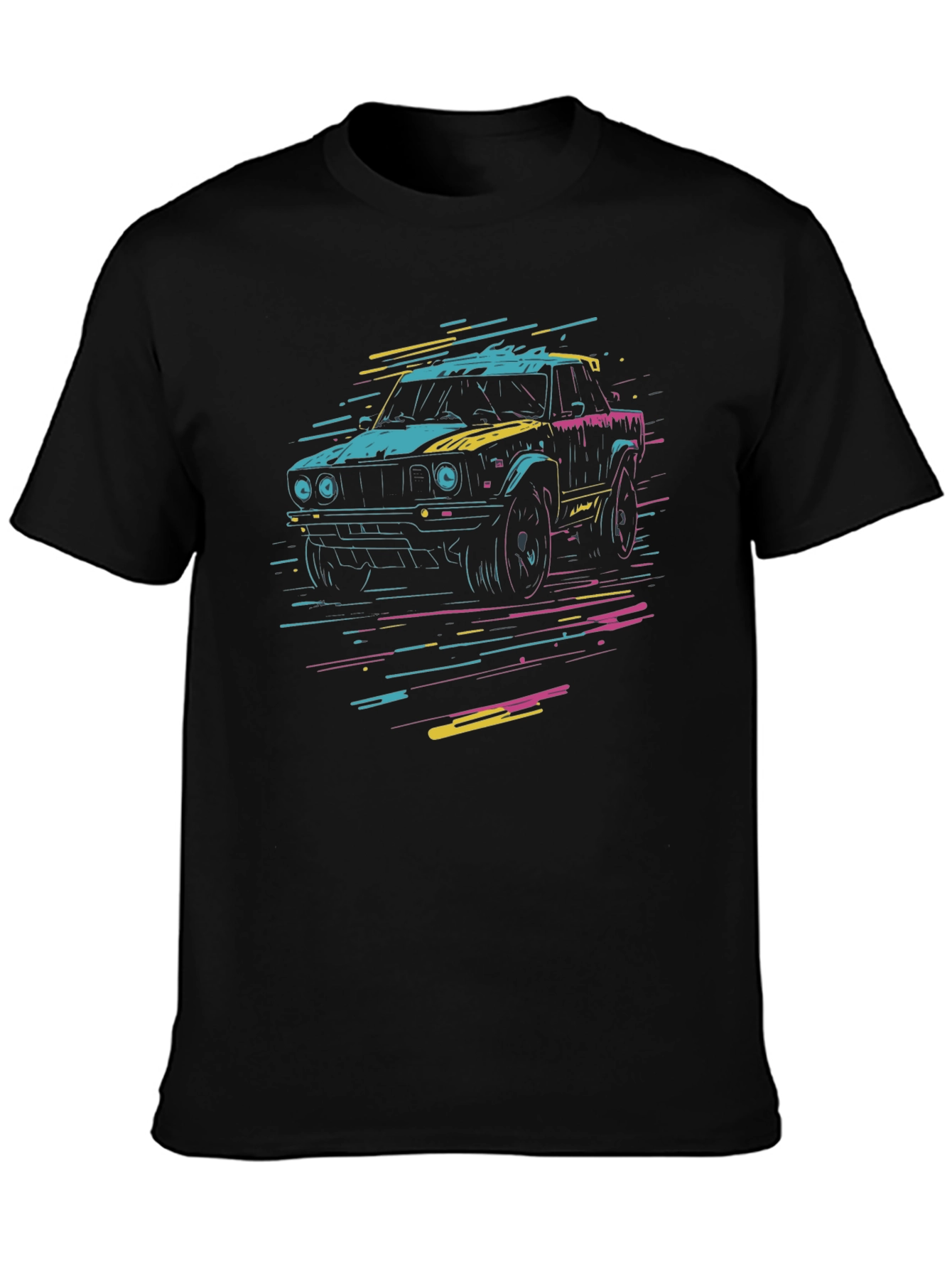 Retro Car Graphic Tee - Black Cotton T-Shirt