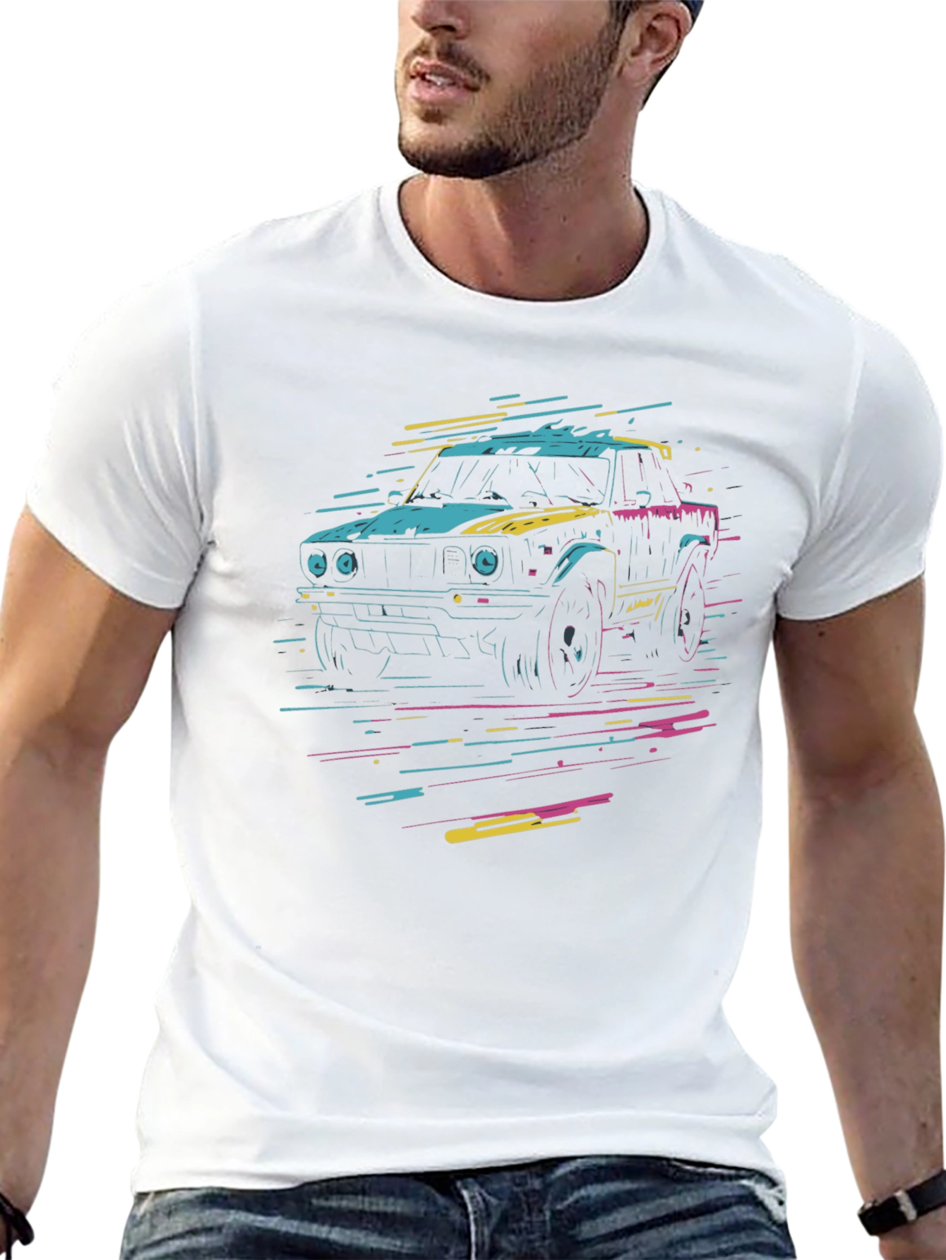 Retro Car Graphic Tee - Black Cotton T-Shirt