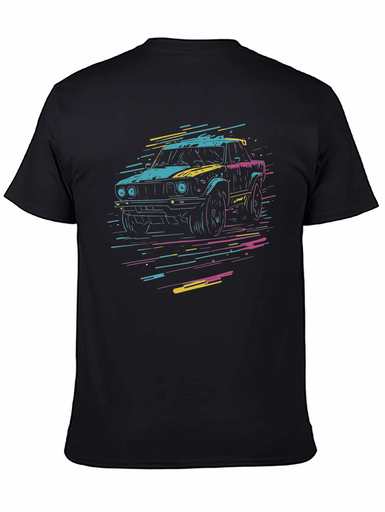 Retro Car Graphic Tee - Black Cotton T-Shirt