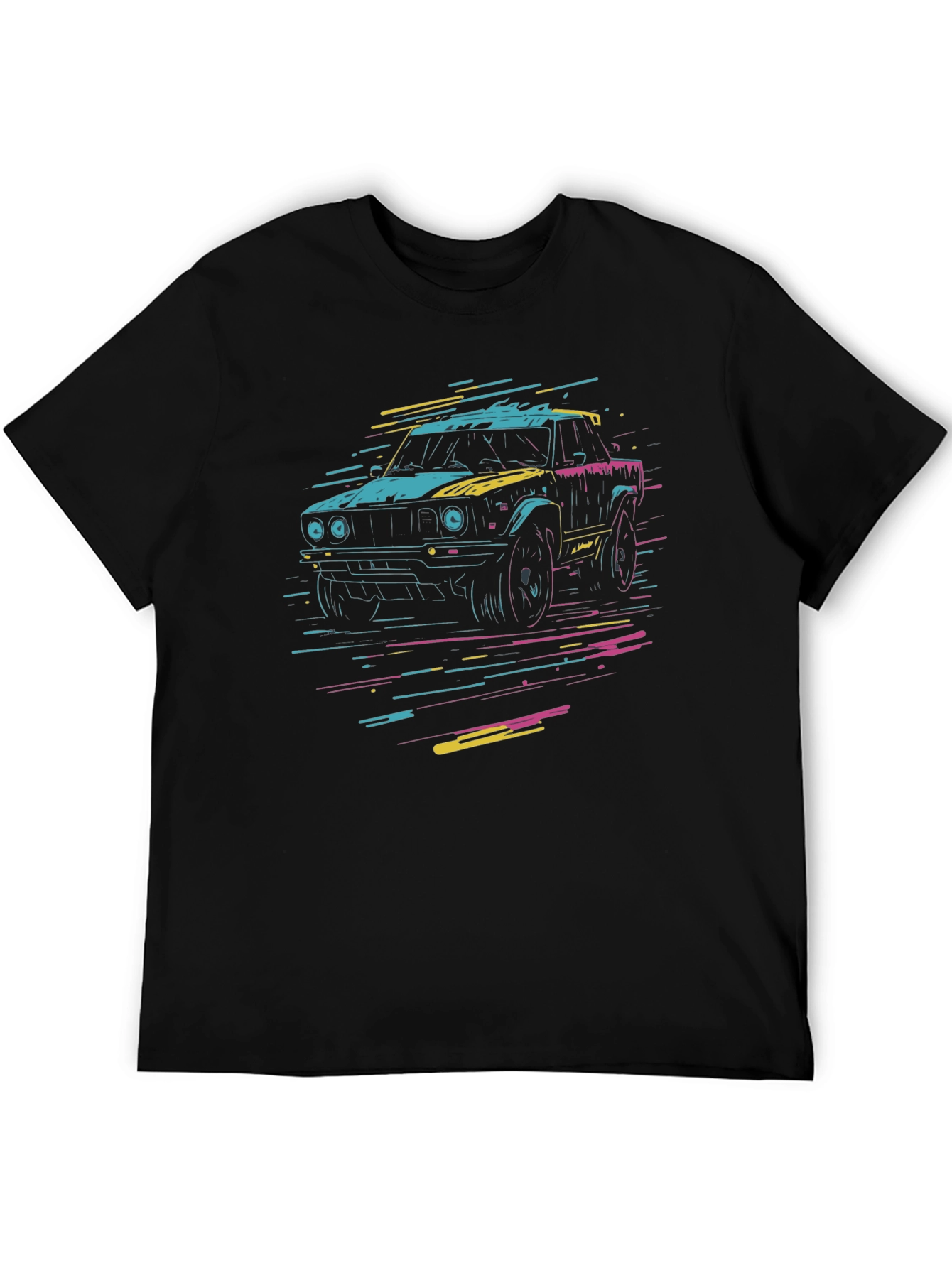 Retro Car Graphic Tee - Black Cotton T-Shirt