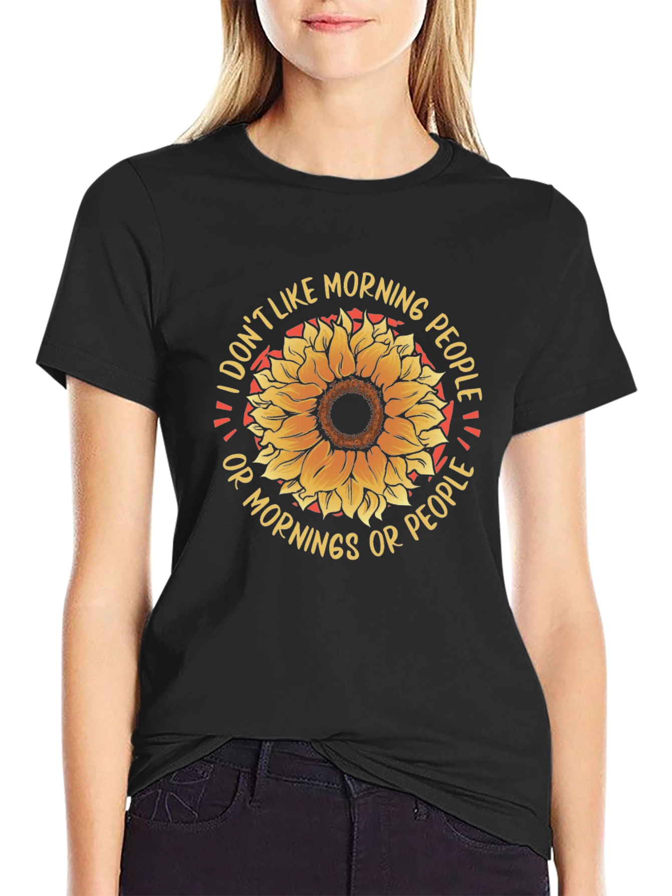 I Dont Like Morning People Sunflower Graphic Tee