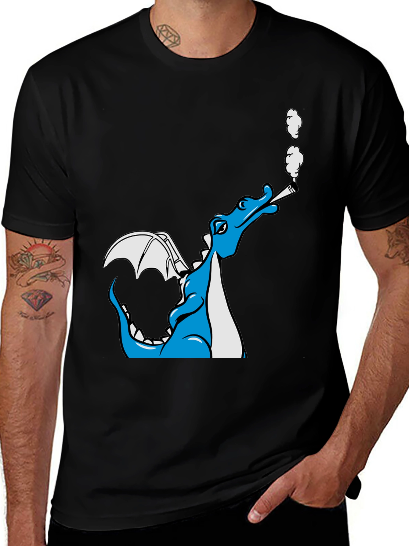 Smoking Dragon Graphic Tee - Cool Cartoon Dragon T-Shirt