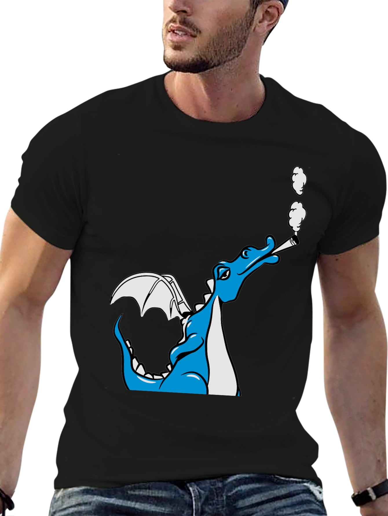 Smoking Dragon Graphic Tee - Cool Cartoon Dragon T-Shirt