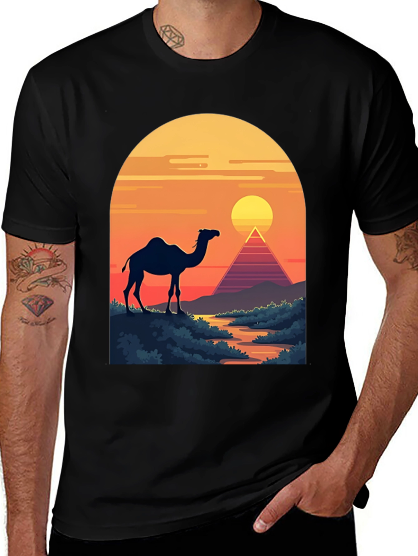 Camel & Pyramid Sunset Graphic Tee